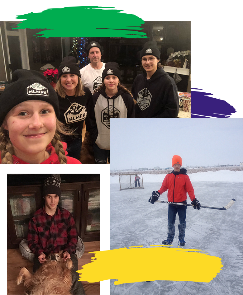 Multiple photos of Jacob Leicht playing hockey, hunting, and with family