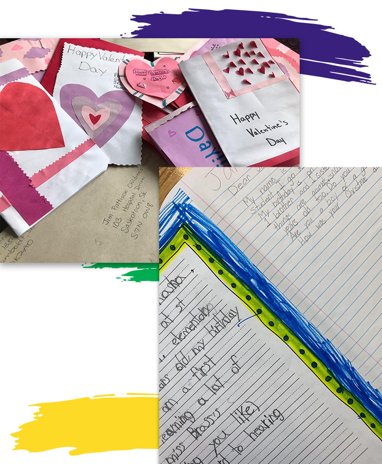Multiple photos of letters and cards wrote from one kid to another as pen pals